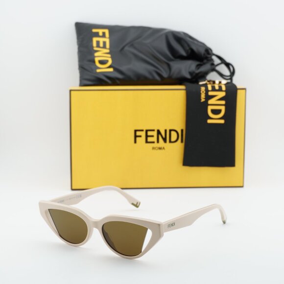 Fendi FE40009I 57J Sunglasses Shiny Brown Cat Eye Frame, Brown Lenses